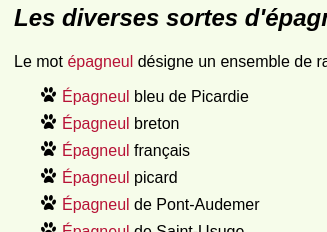 Capture d’écran de la liste
