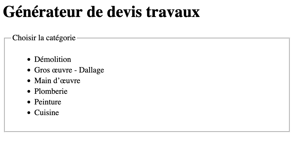 Affichage des catégories