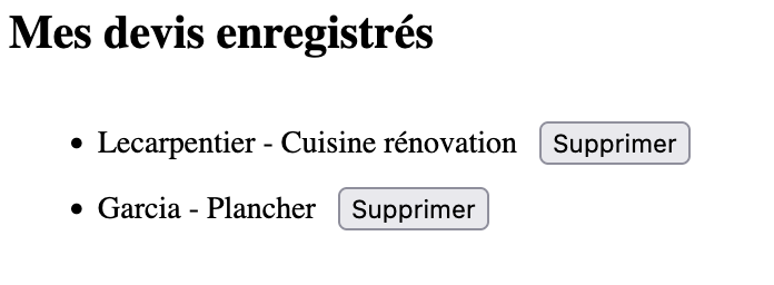 Bouton de suppression d'un devis
