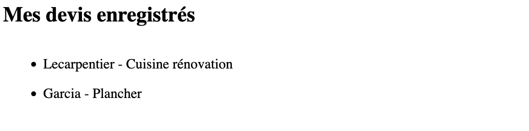 Affichage des devis enregistrés