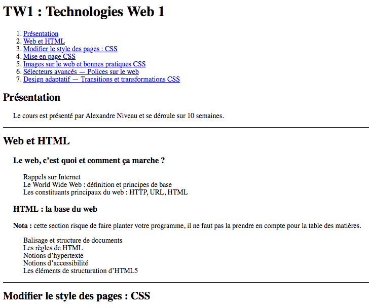 Page avec table des matières générée en Javascript
