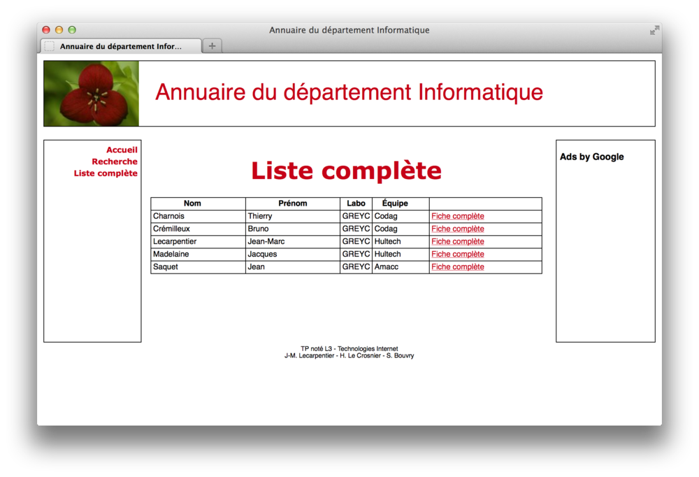 Liste complète